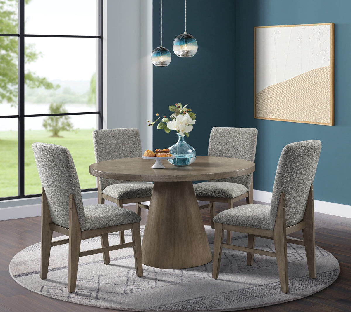KARIM Natural Brown & Gray Boucle 5 Piece Dining Set
