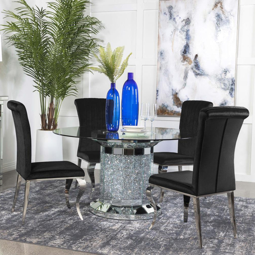 KAROLINA Mirror Diamond 5 Piece Dining Set with DARLA Black Chairs