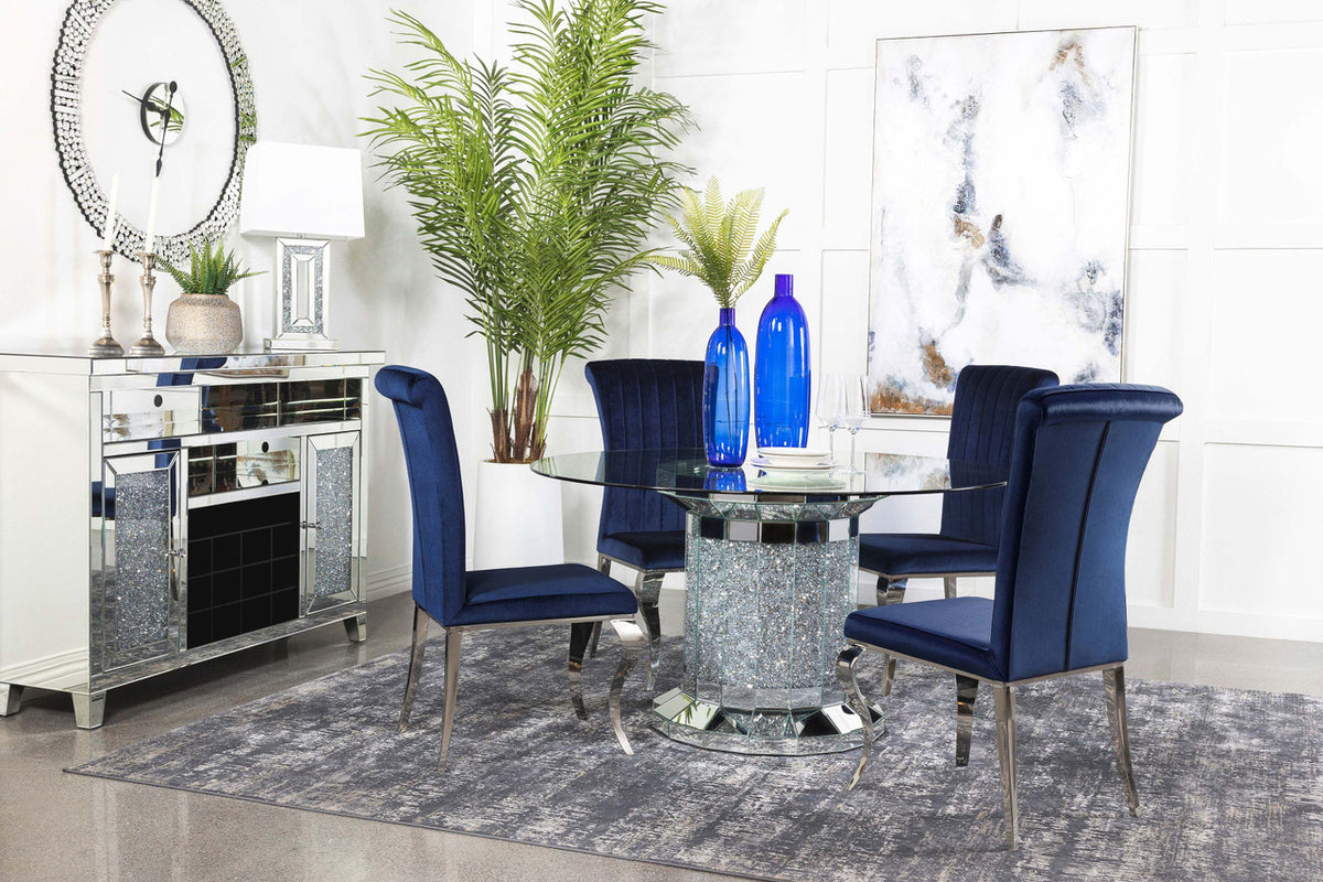 KAROLINA Mirror Diamond 5 Piece Dining Set with DARLA Dark Blue Chairs
