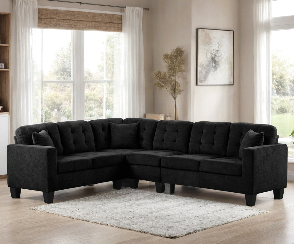 KAVALA Black Water-Resistant Fabric 107" x 84" Reversible Sectional