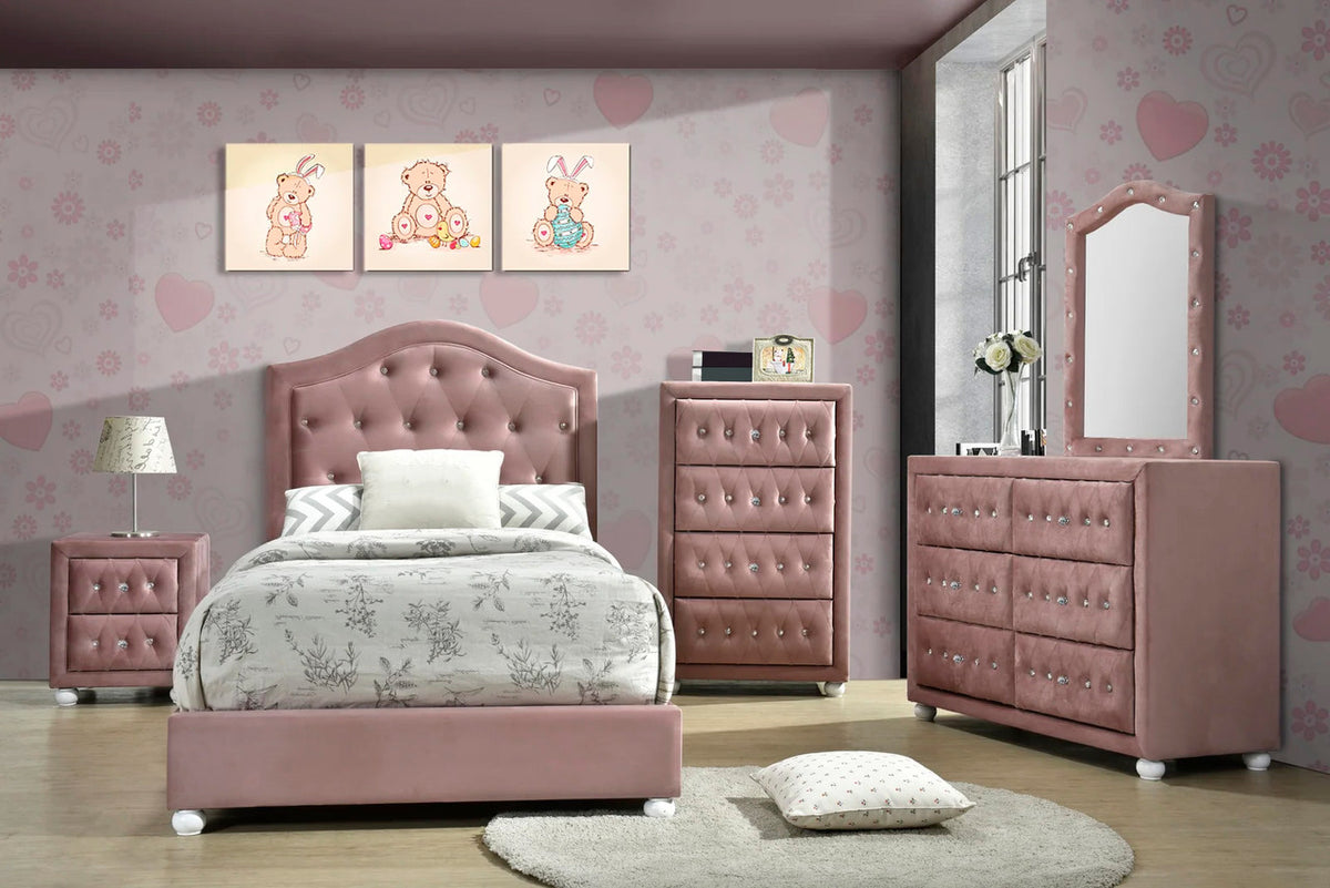 KELLIE Pink Velvet Platform Bed