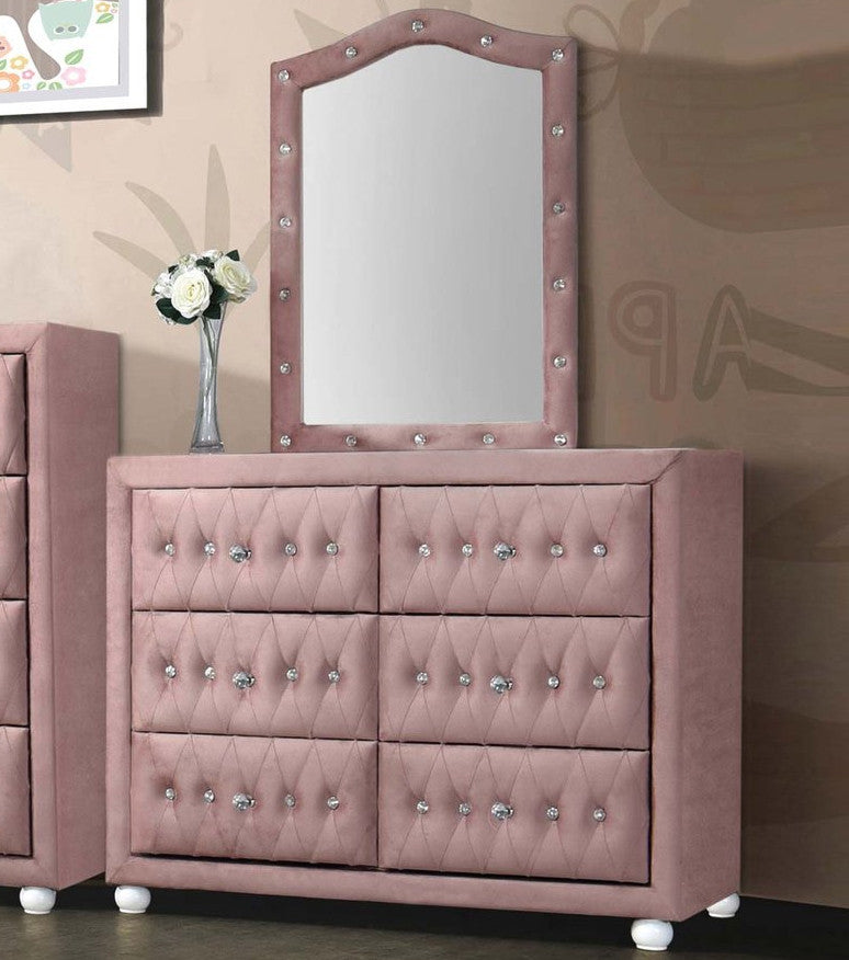 KELLIE Pink Velvet 40" Wide Dresser & Mirror