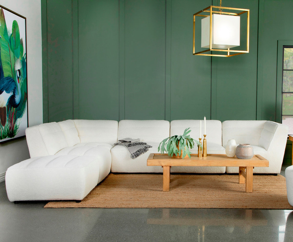 KERENA White Faux Sheep Skin 142" Wide Modular Sectional