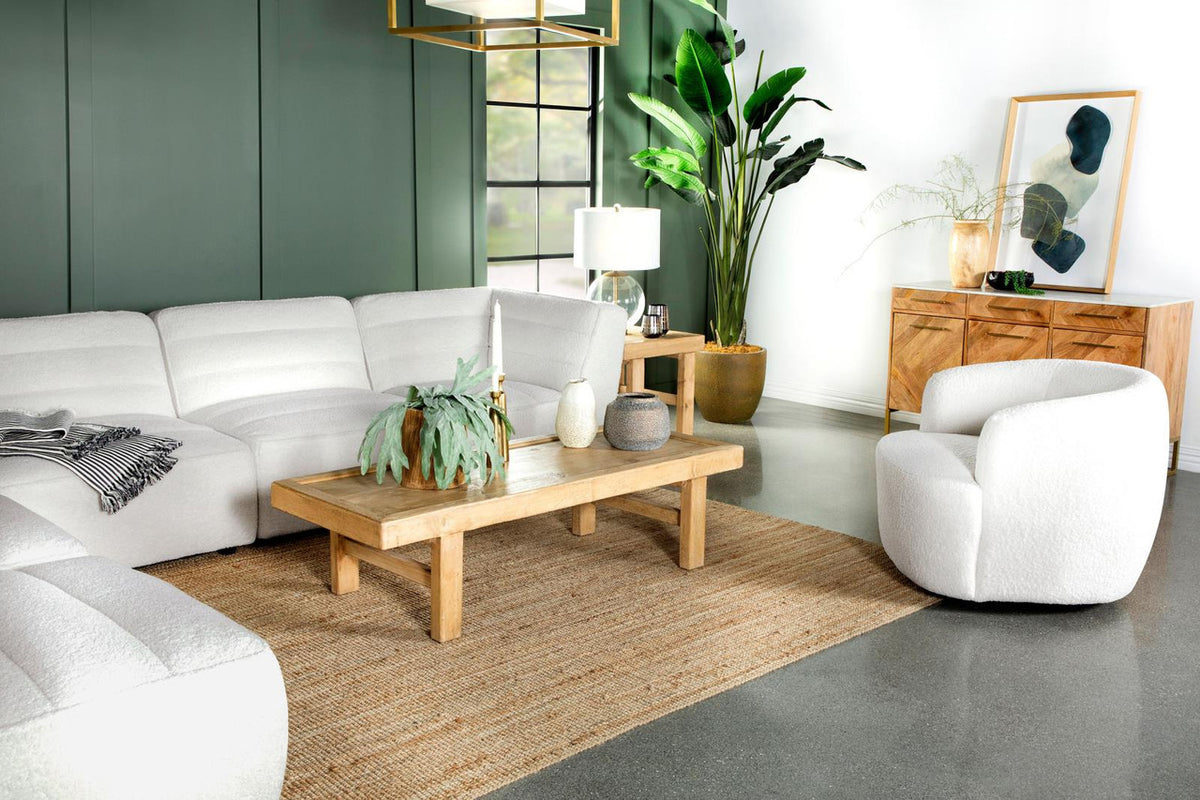 KERENA White Faux Sheep Skin 142" Wide Modular Sectional