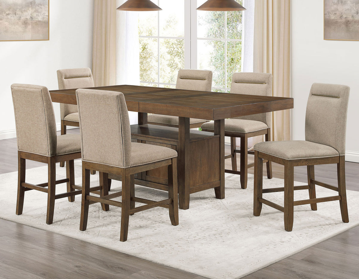 KEYBAY Distressed Toffee 7 Piece Counter Height Set