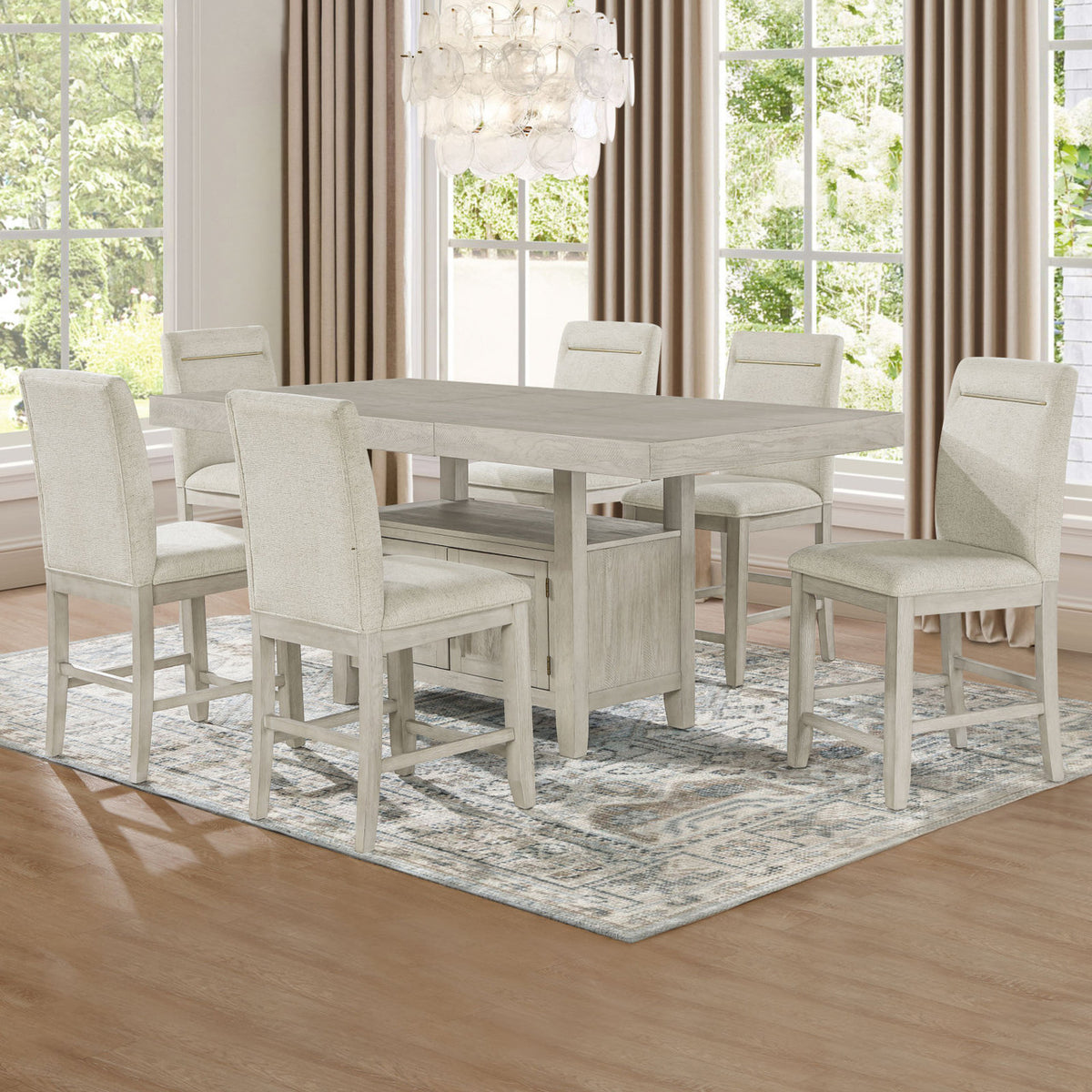 KEYBAY Distressed Greige 7 Piece Counter Height Set