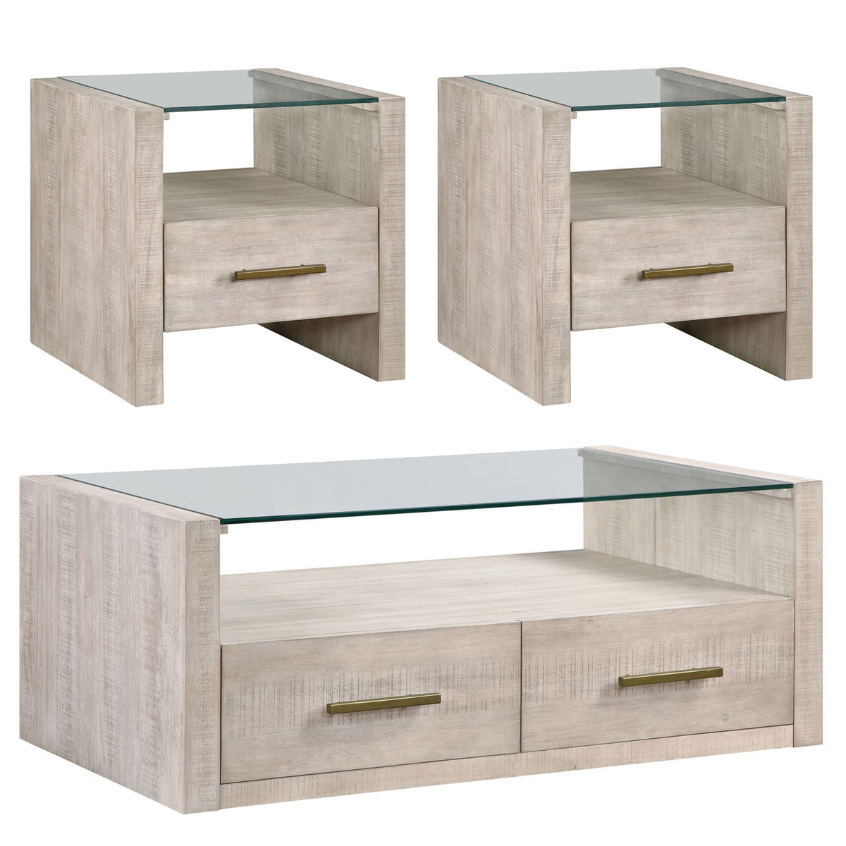 KEYBAY Distressed Greige 3 Piece Coffee Table Set
