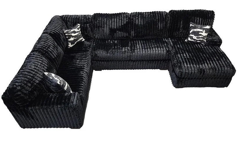 KIESTON Black Corduroy 143" Wide x 94" Depth Oversized Sectional