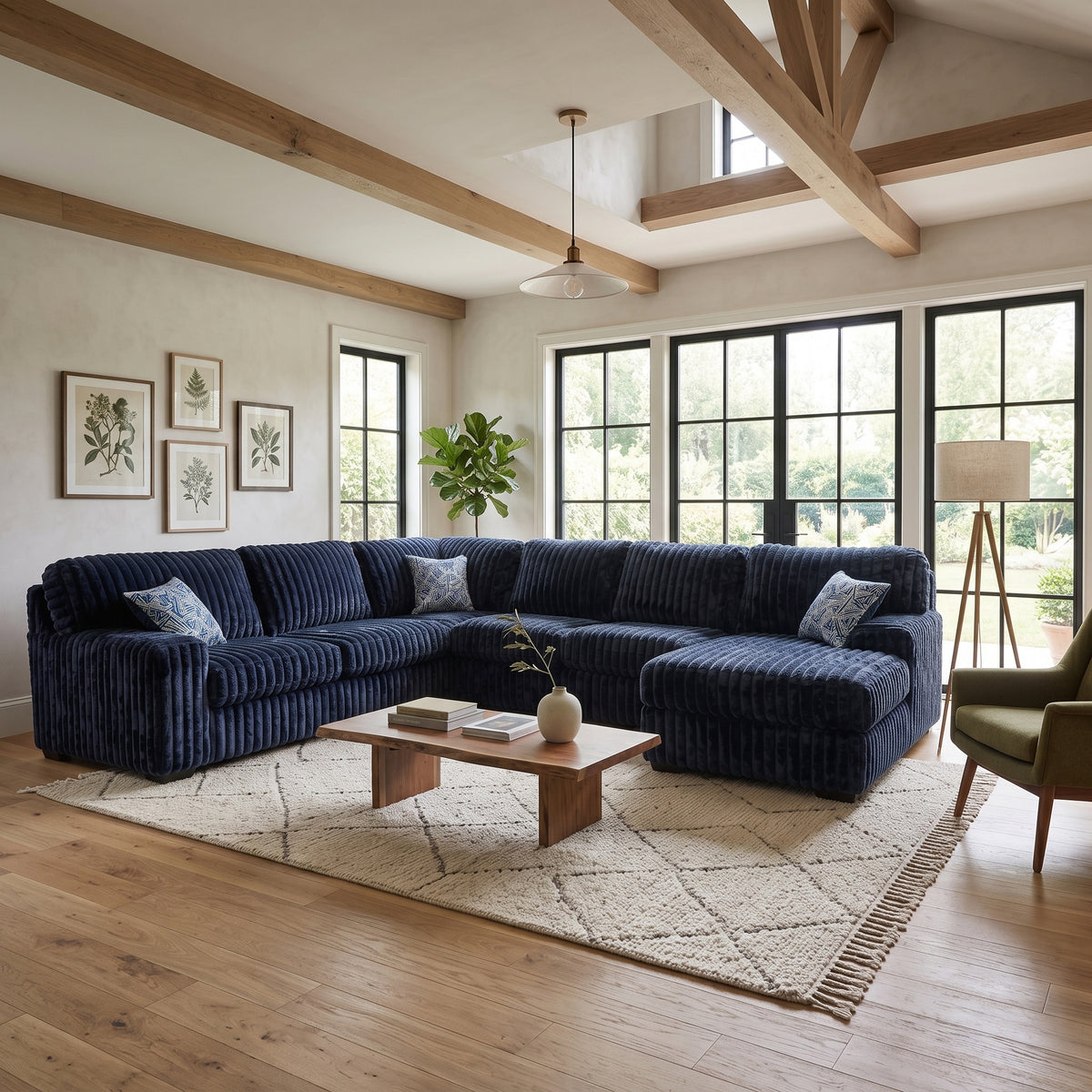 KIESTON Blue Corduroy 143" Wide x 94" Depth Oversized Sectional