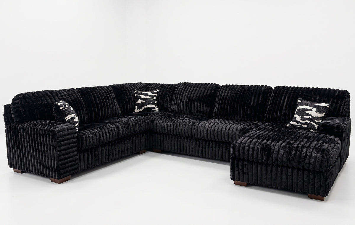 KIESTON Black Corduroy 143" Wide x 94" Depth Oversized Sectional