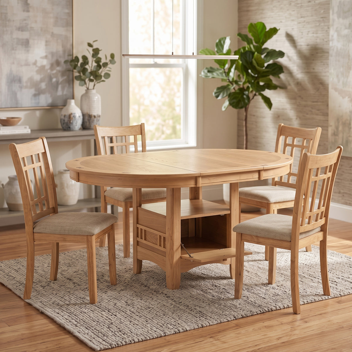 KILEEN Natural 5 Piece Storage Dining Set with Extension