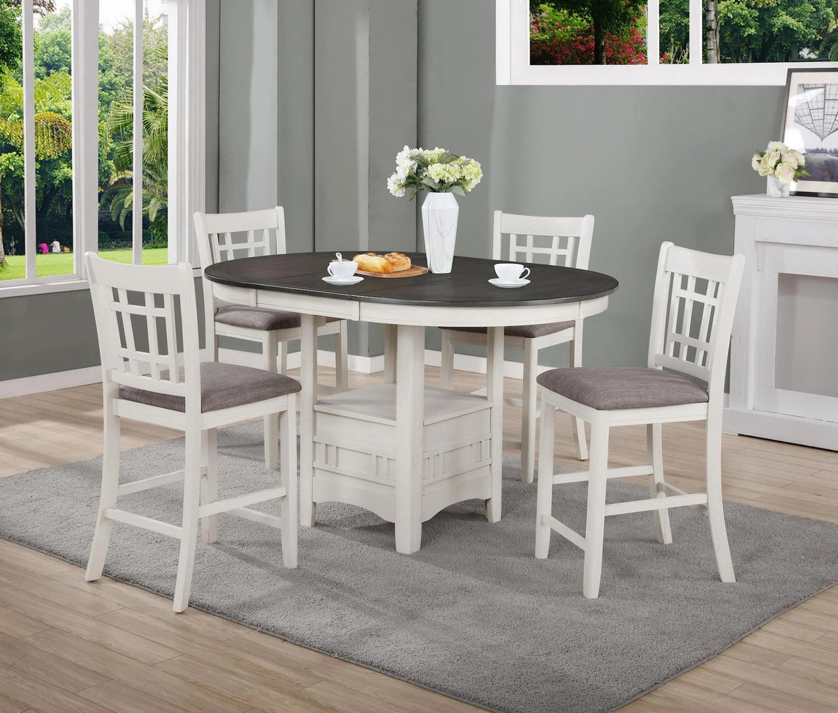 OTAVIA Chalk White & Gray Counter Height Set