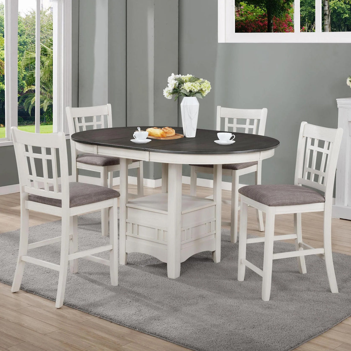 OTAVIA Chalk White & Gray Counter Height Set