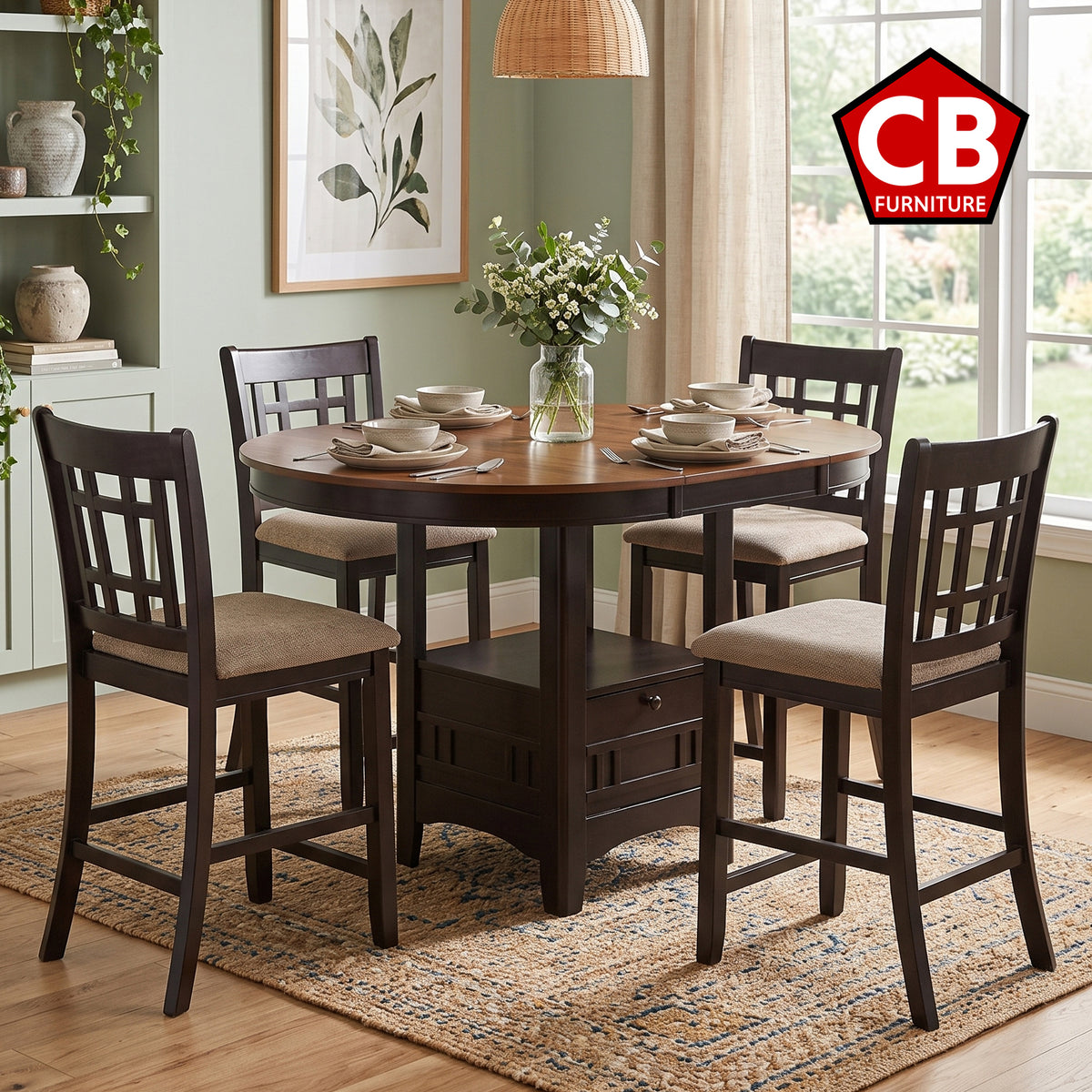 KILEEN Chestnut 5 Piece Counter Height Set