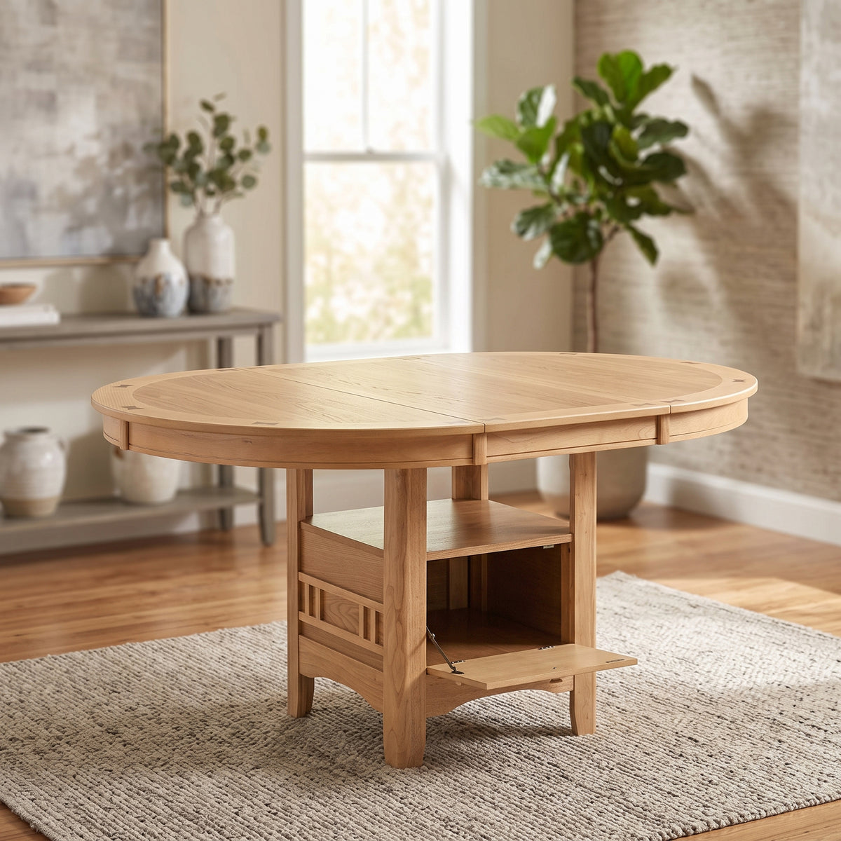 KILEEN Natural 60" x 42" Storage Dining Table with Extension