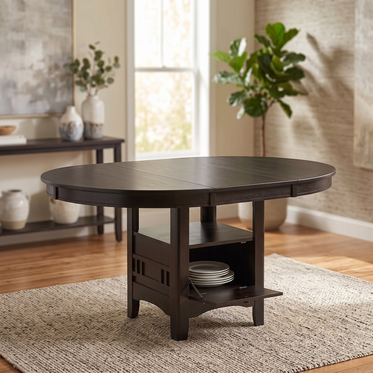 KILEEN Dark Brown 60" x 42" Storage Dining Table with Extension