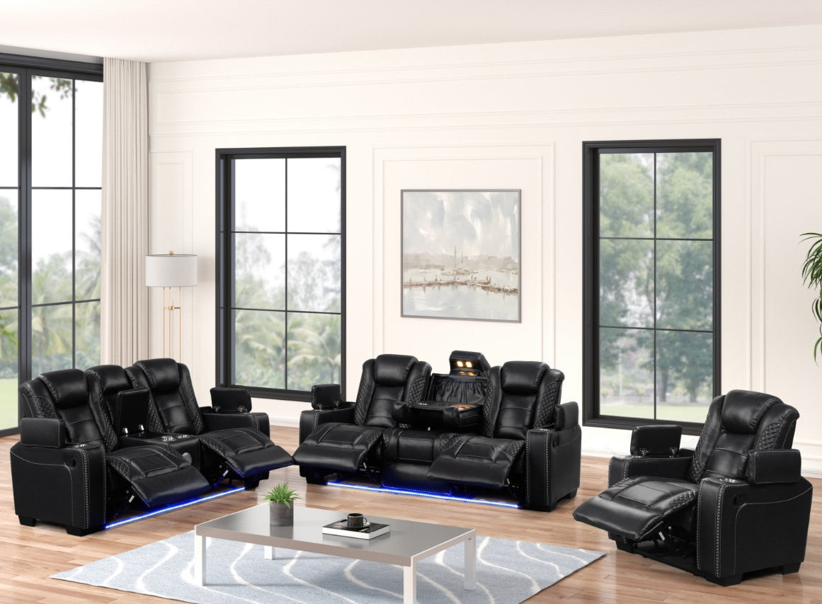 KILGORE Black 3 Piece Reclining Livingroom with LED Lighting
