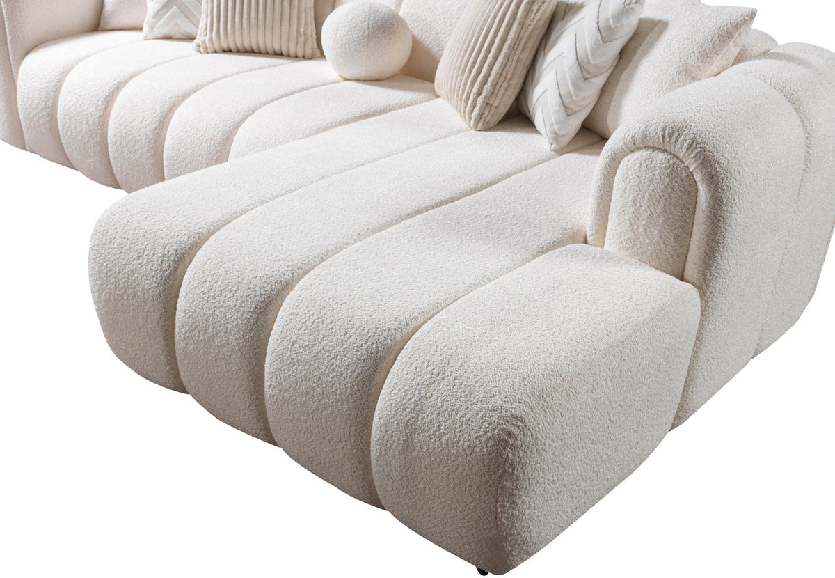KIMMIE Ivory 135" Wide Boucle/Sherpa Sectional