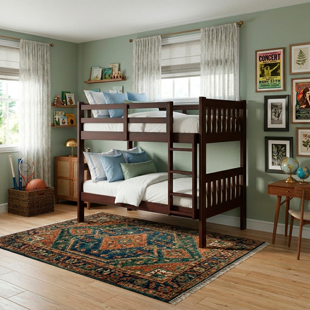 KINKO Dark Brown Twin over Twin Bunk Bed