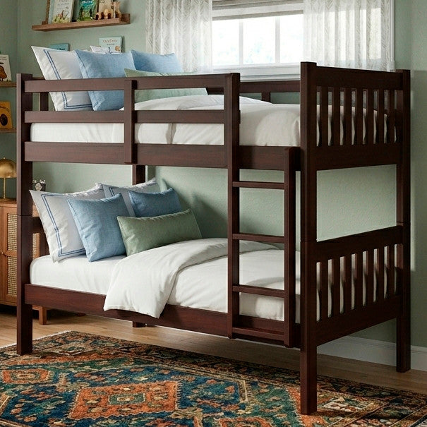 KINKO Dark Brown Twin over Twin Bunk Bed
