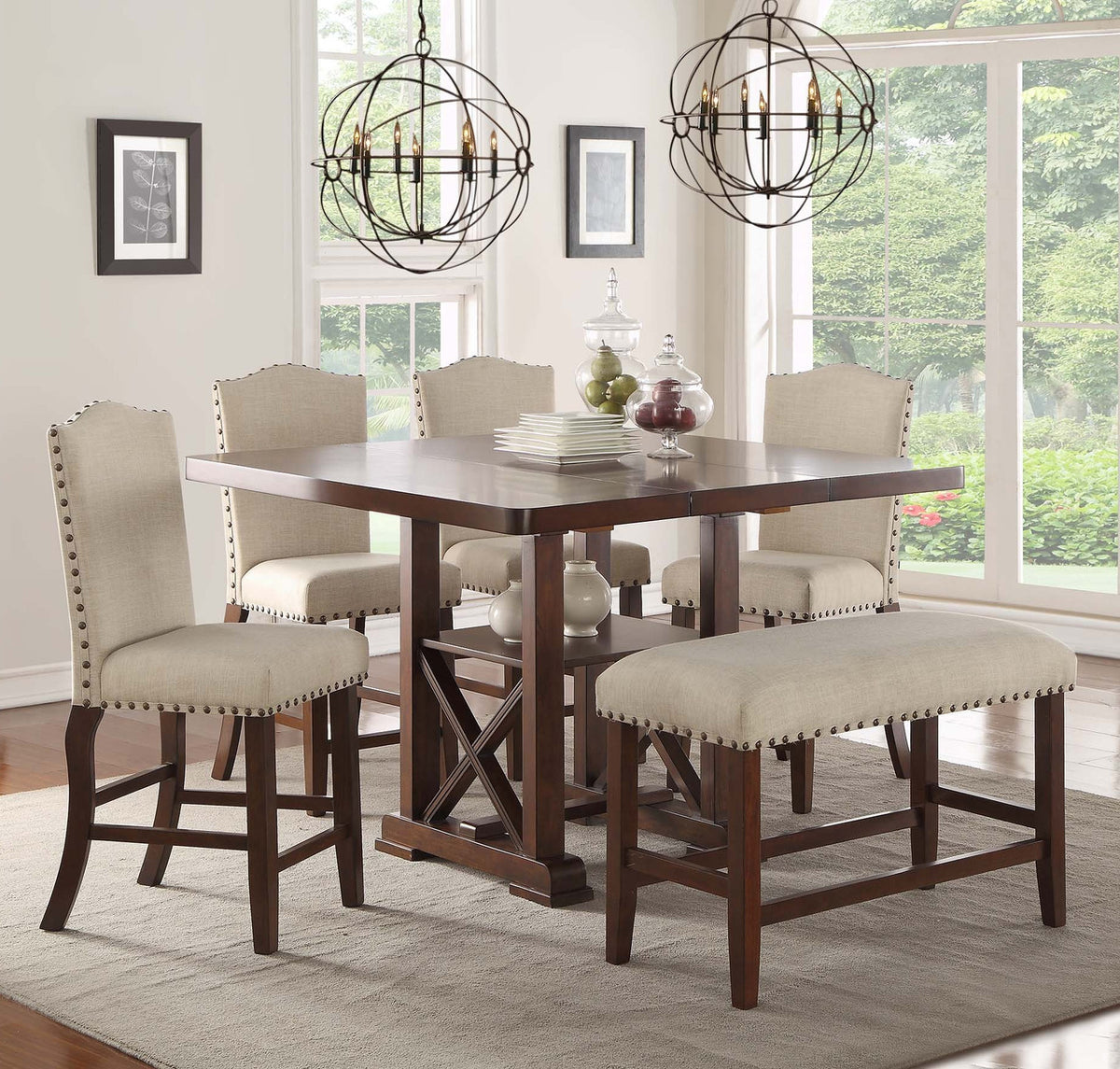 KONSTANCE Cherry 6 Piece Counter Height Set