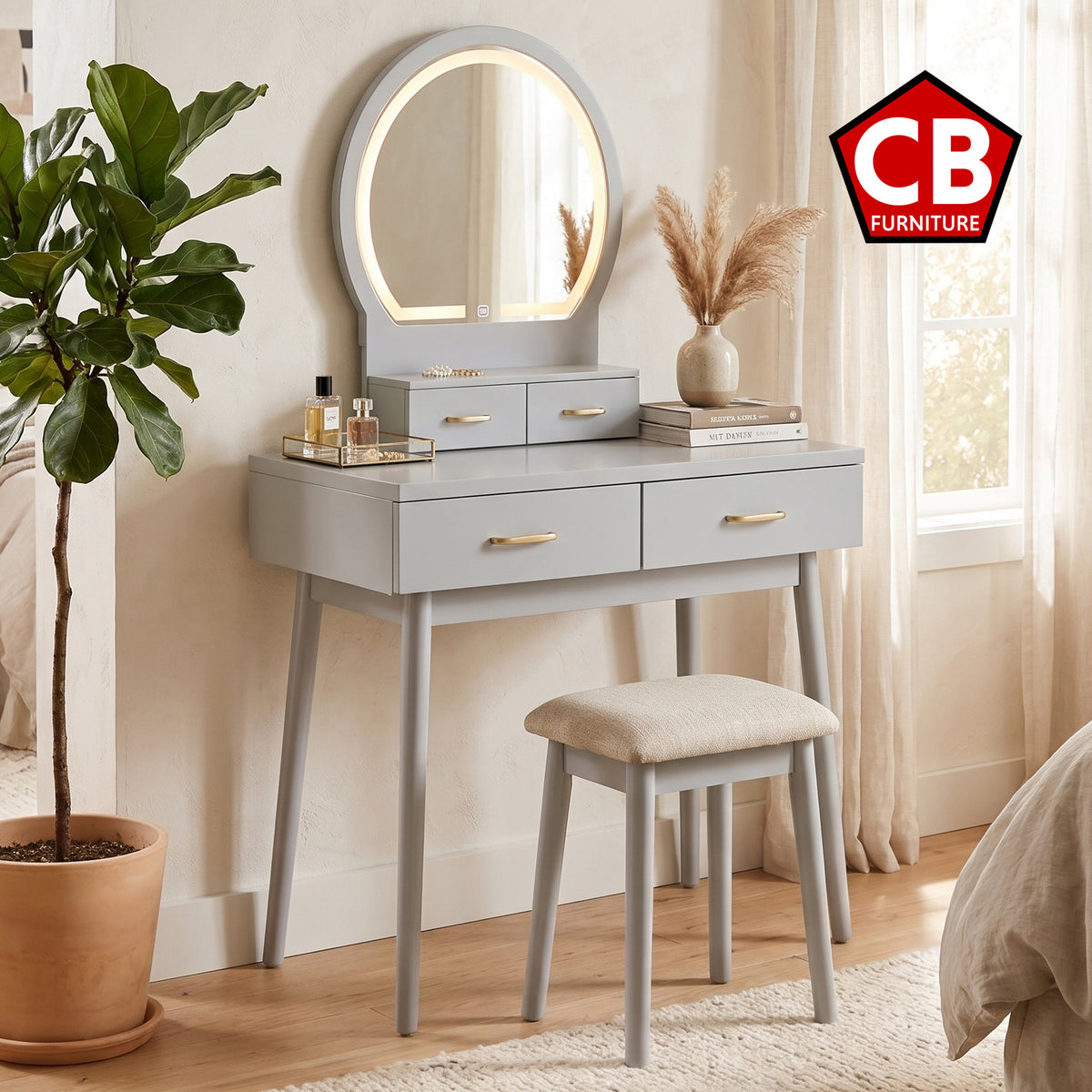 KORAIMA Gray 32" Wide LED Vanity & Stool