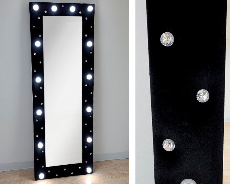 KOSTAS Black Velvet 28" Wide LED Accent Floor Mirror