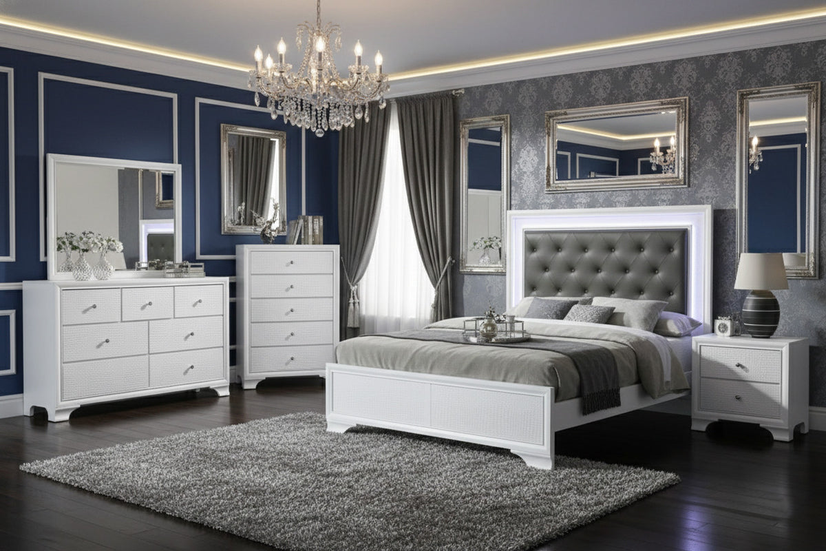 KRISTAL White 59" Height Bed with LED Lights