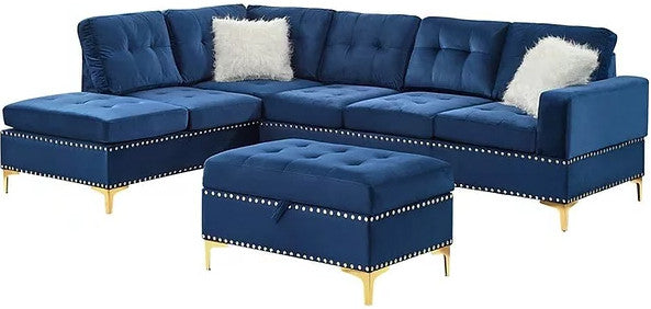 KUARRI Blue Velvet 107" Wide Reversible Sectional
