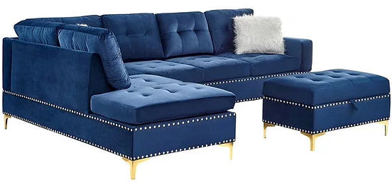 KUARRI Blue Velvet 107" Wide Reversible Sectional