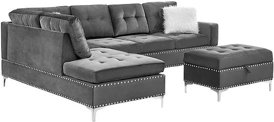 KUARRI Gray Velvet 107" Wide Reversible Sectional