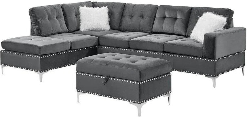 KUARRI Gray Velvet 107" Wide Reversible Sectional
