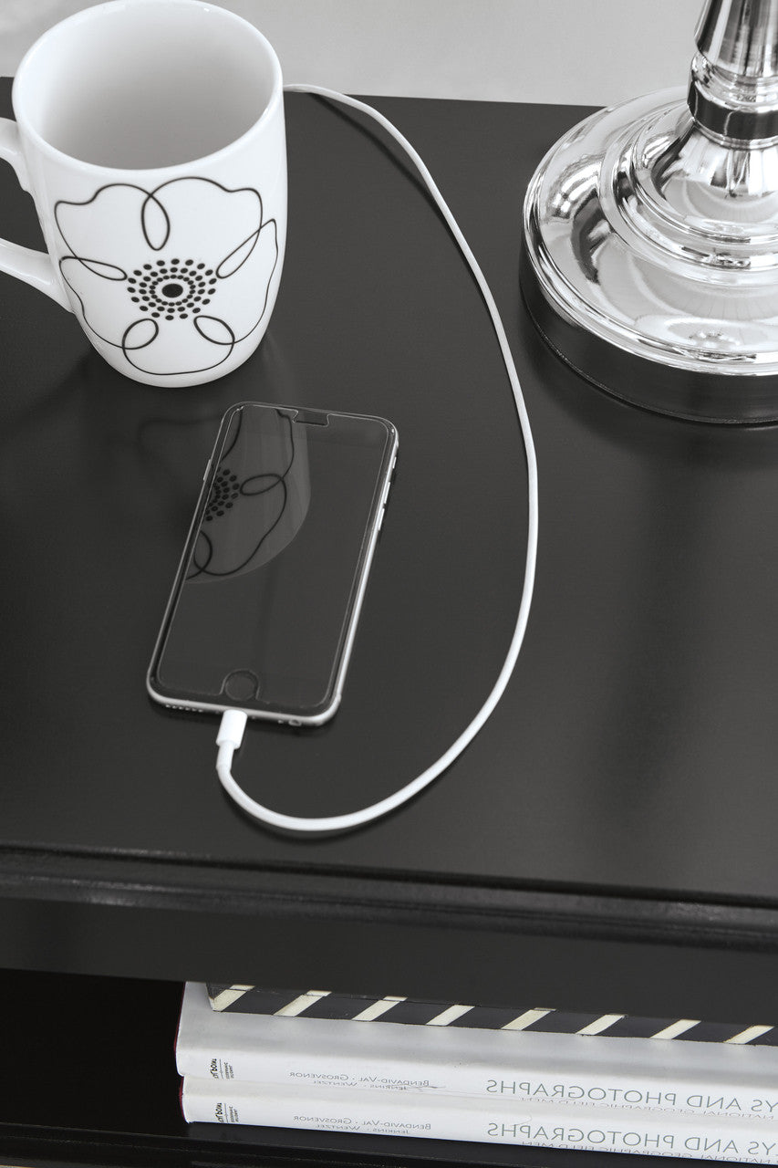 KARIZMA Black 20" Wide Nightstand with USB's
