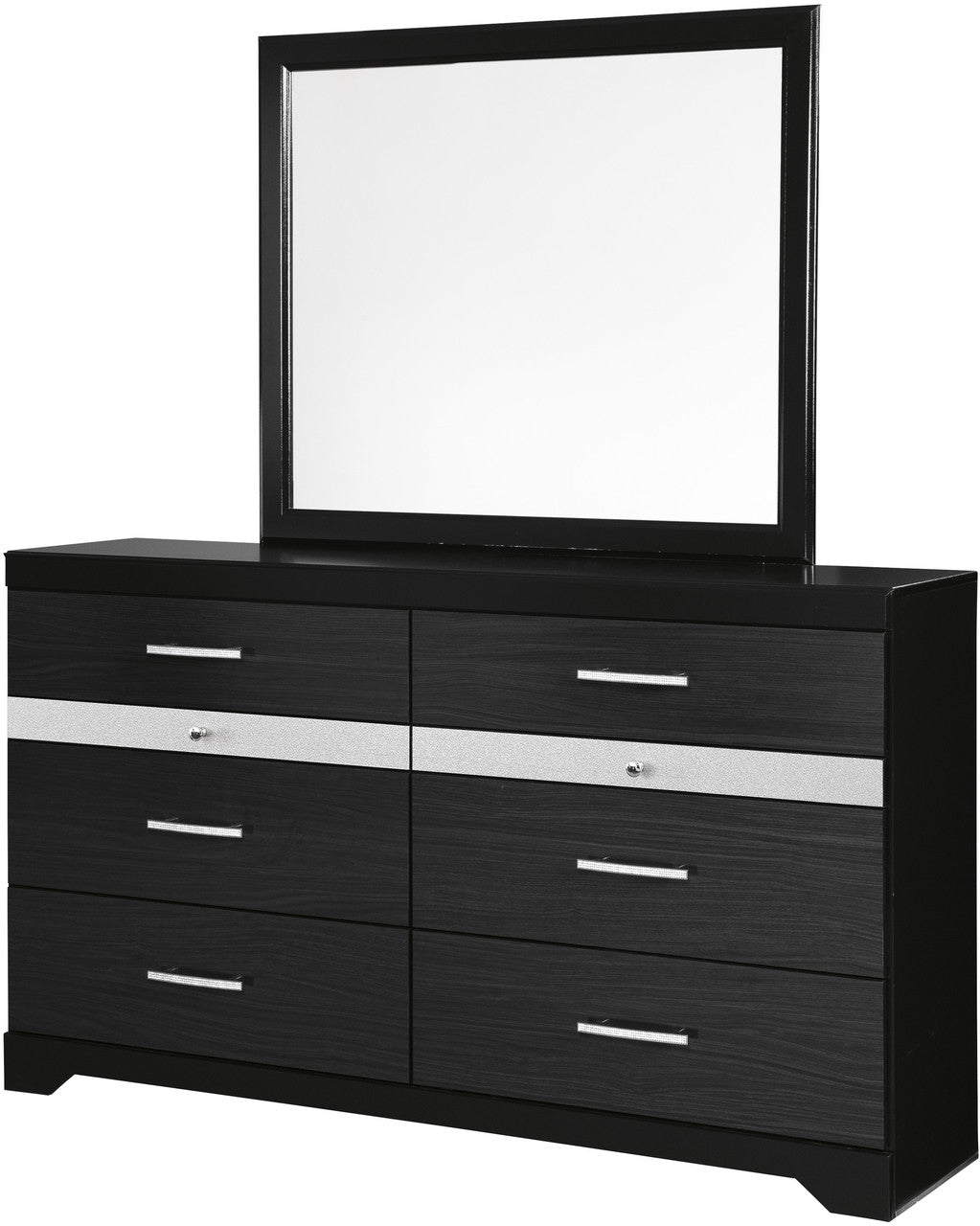 KARIZMA Black 63" Wide Dresser & Mirror with Jewelry Drawers