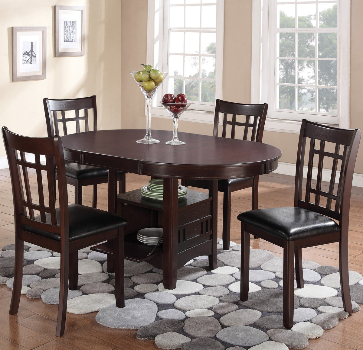 KILEEN Dark Brown 60" x 42" Storage Dining Table with Extension