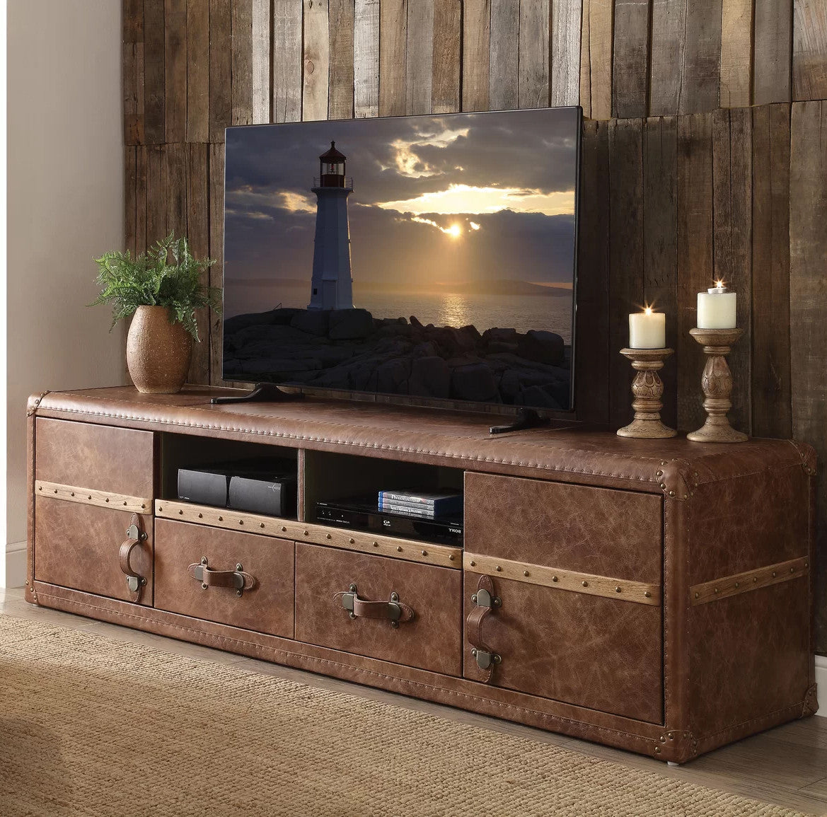 LATIMER Top-Grain Leather 80" Wide TV Stand