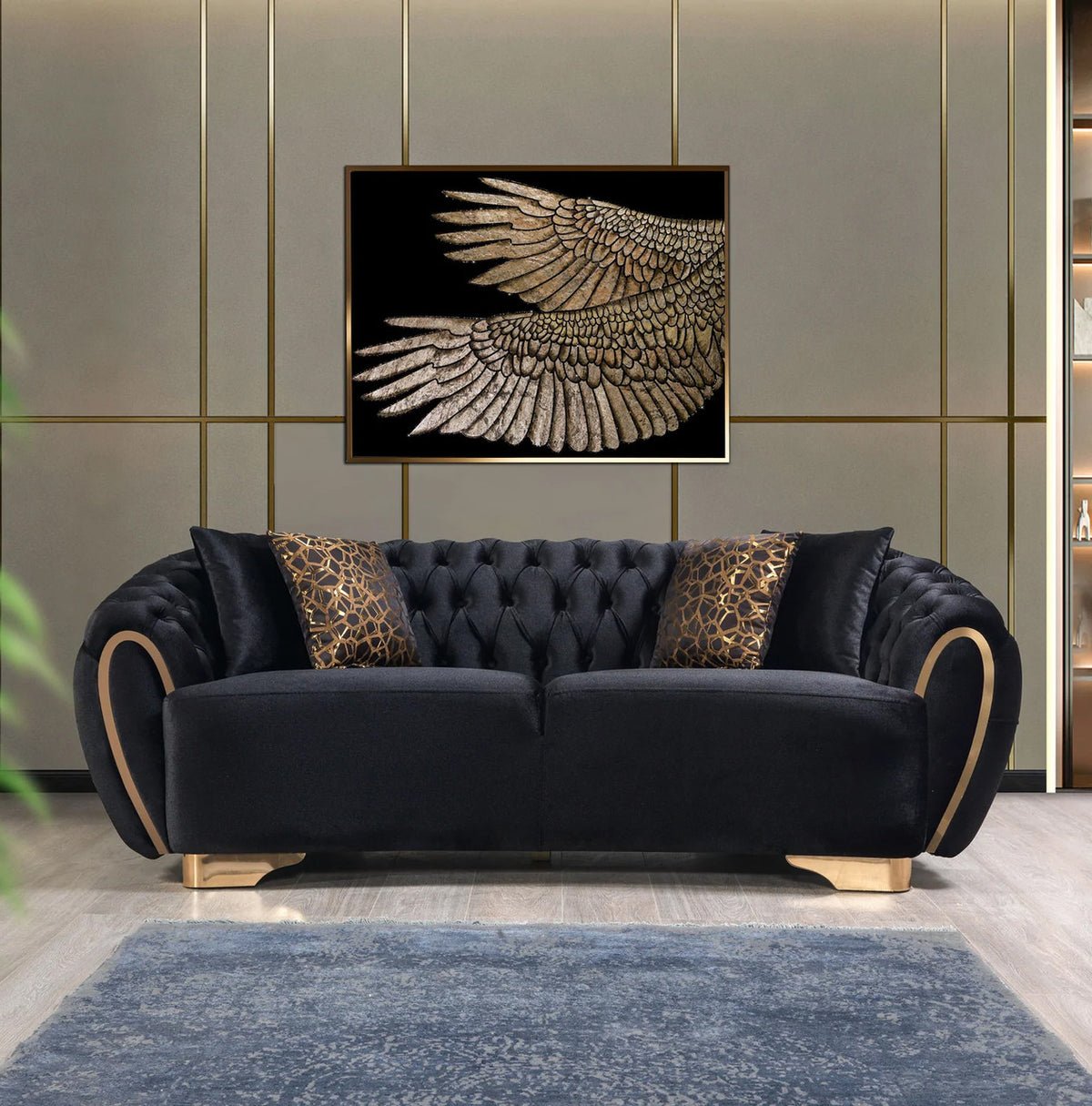 LEINA Black Velvet Sofa & Loveseat
