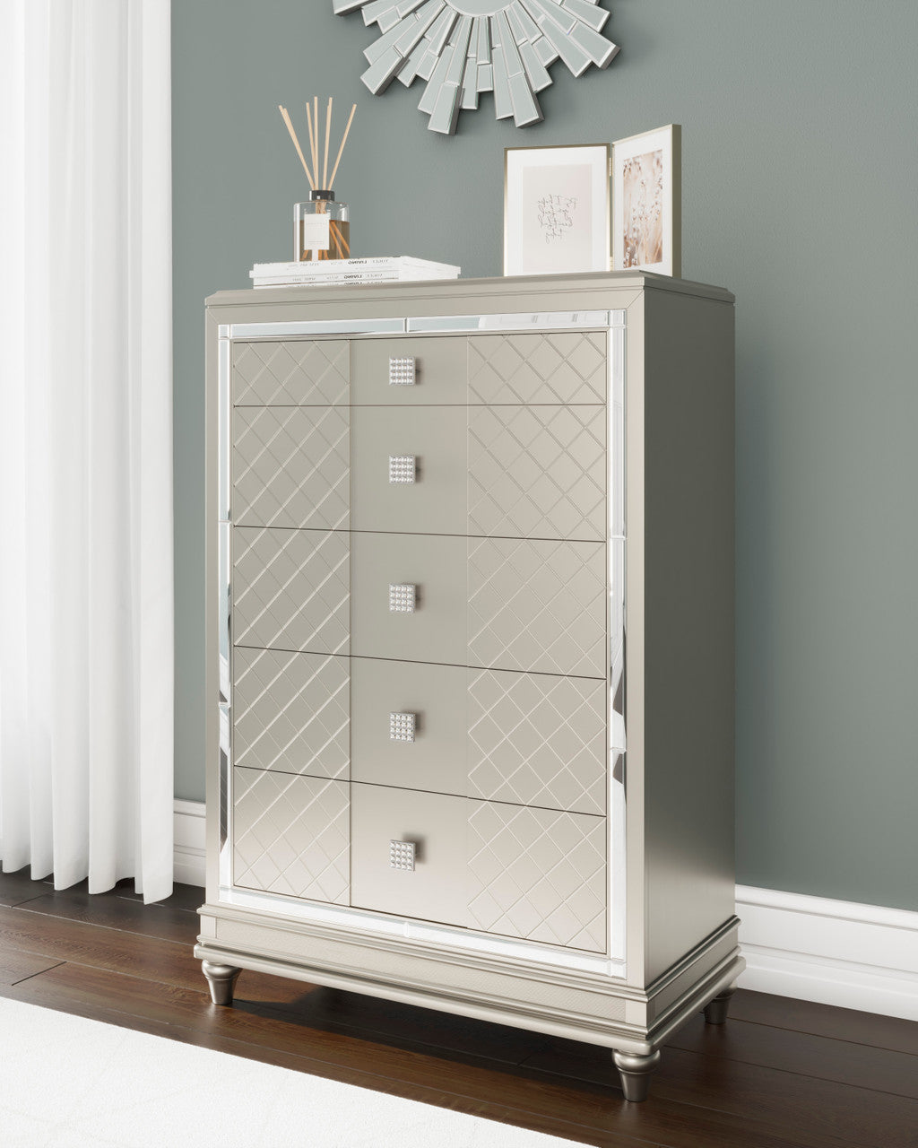 LENNAI Champagne Silver Bedroom Set with LED's