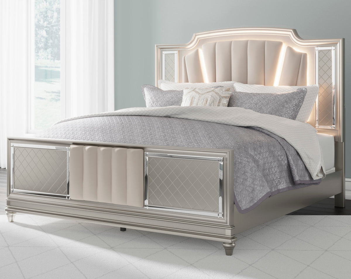 LENNAI Champagne Silver Bedroom Set with LED's