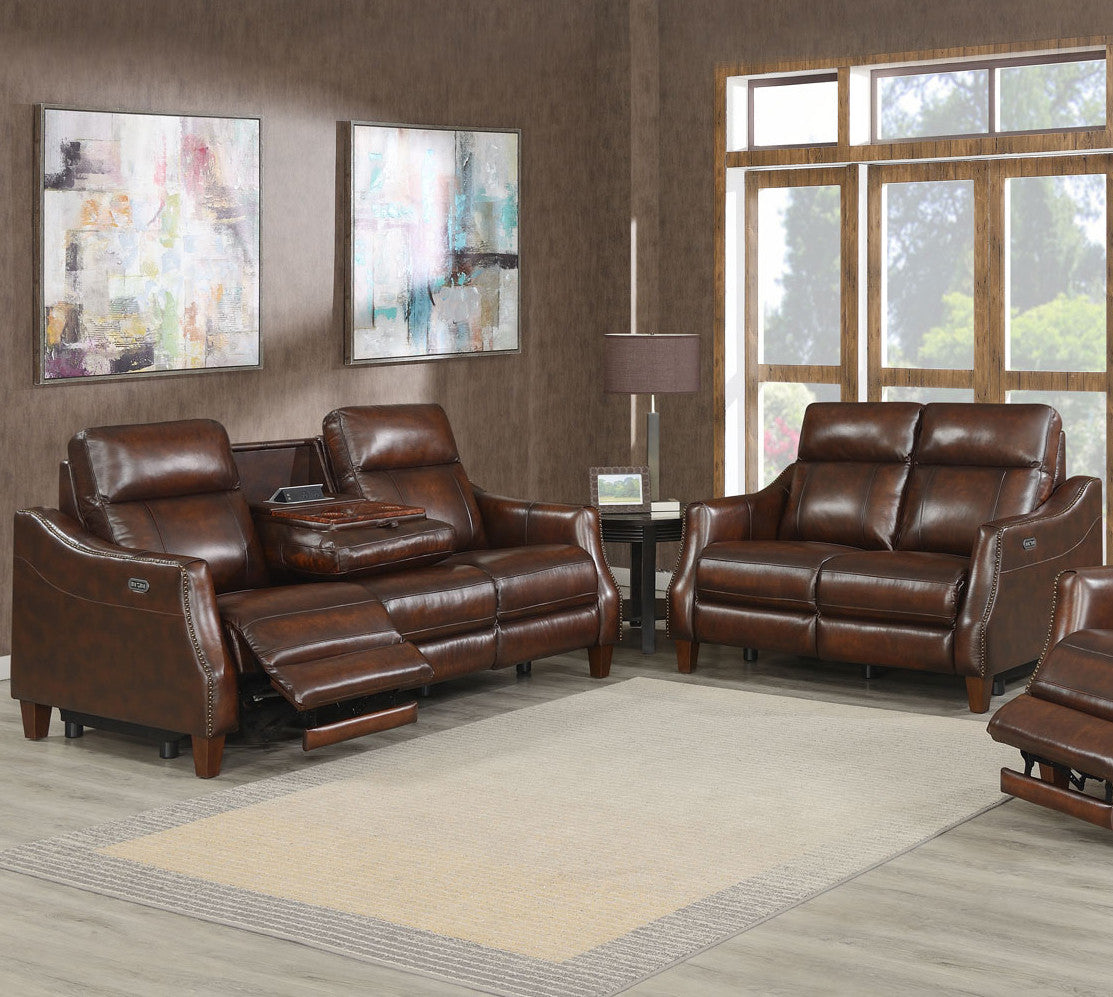 LESTER Top-Grain Leather Power Sofa & Loveseat with USB
