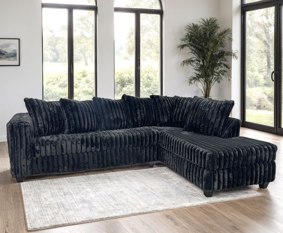 LEVITA Black Corduroy 107" x 80" Sectional