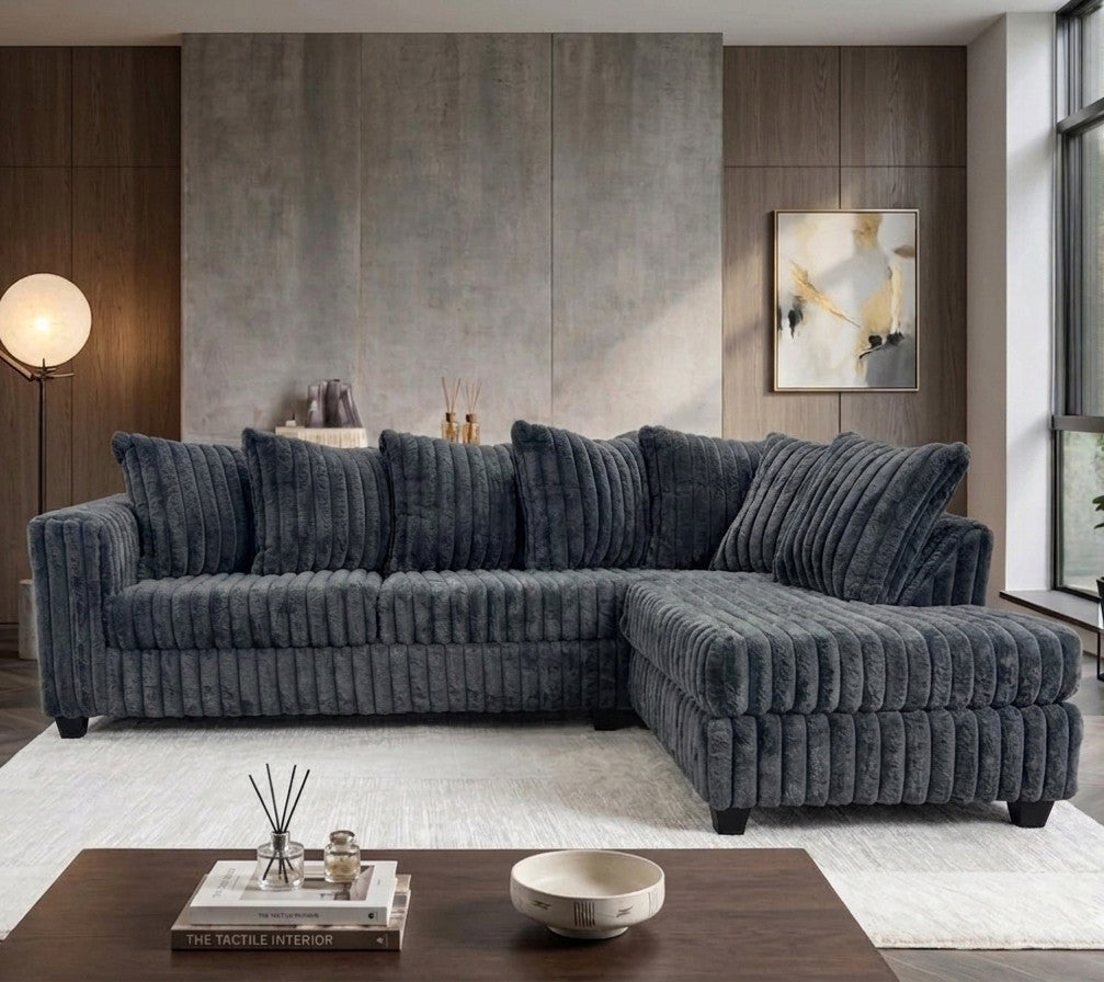 LEVITA Charcoal Corduroy 107" x 80" Sectional