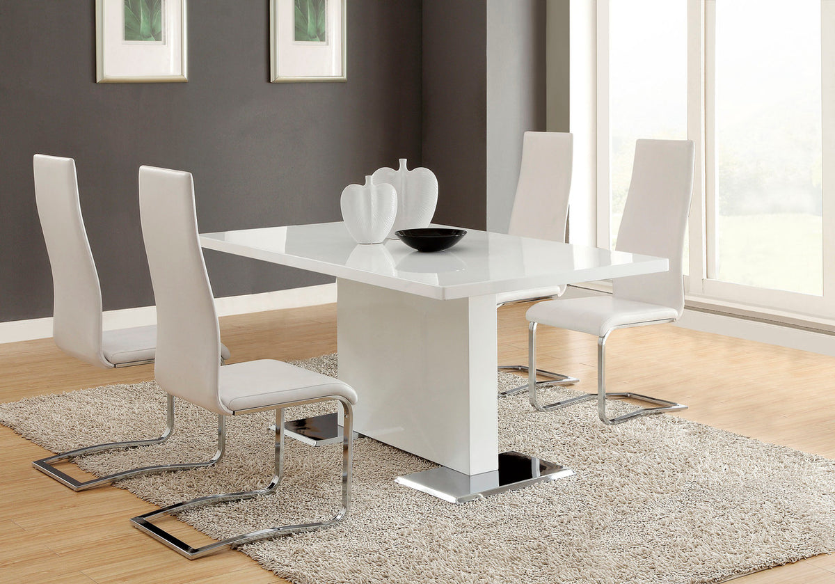 LEXANI Glossy White 5 Piece Dining Set