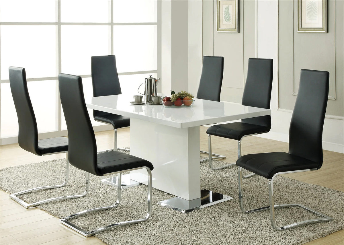LEXANI Glossy White 7 Piece Dining Set with Black Chairs