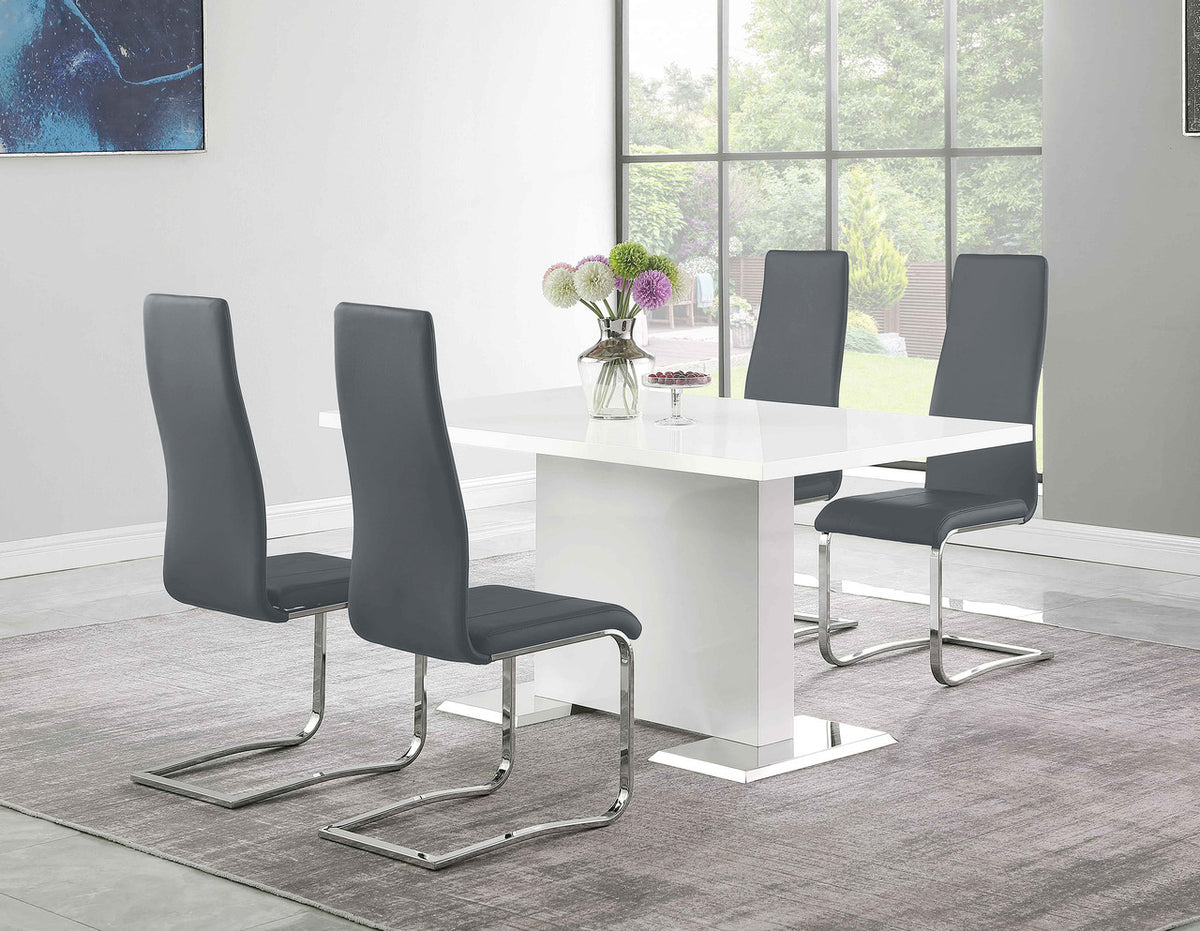 LEXANI Glossy White 5 Piece Dining Set with Gray Chairs