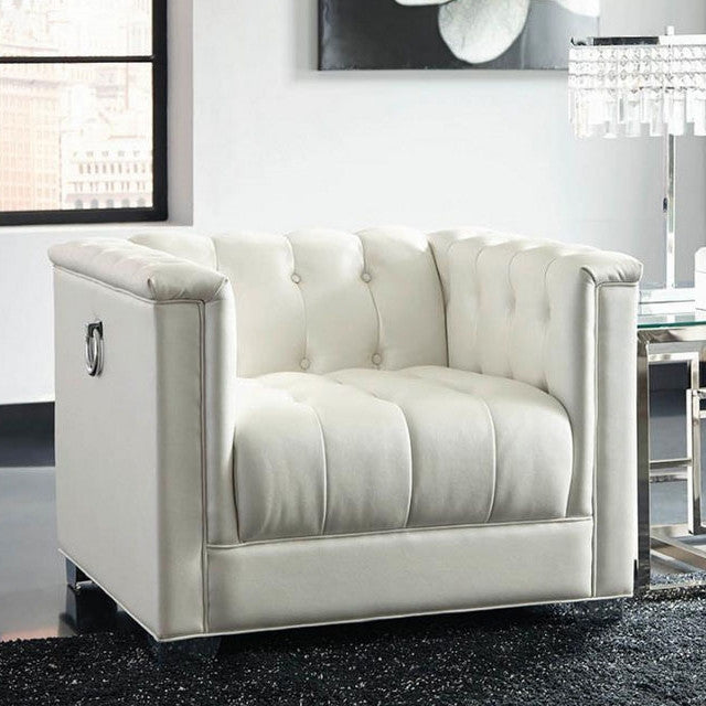 LUCIANA Pearl White 40" Wide Tufted Chair