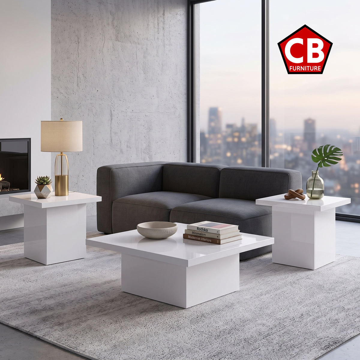 LUCILLE Glossy White 3 Piece Table Set