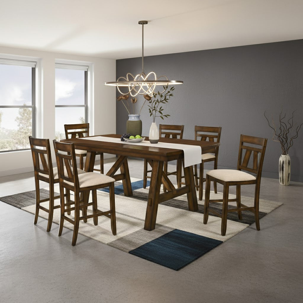 LUKAS Distressed Brown 7 Piece Counter Height Set
