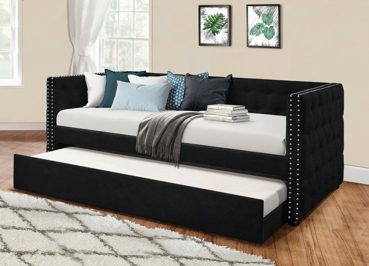 LYNDA Black Velvet Daybed with Trundle