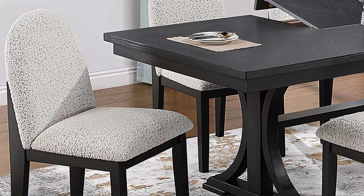 LYDIA Black Rectangle and Boucle 7 Piece Dining Set